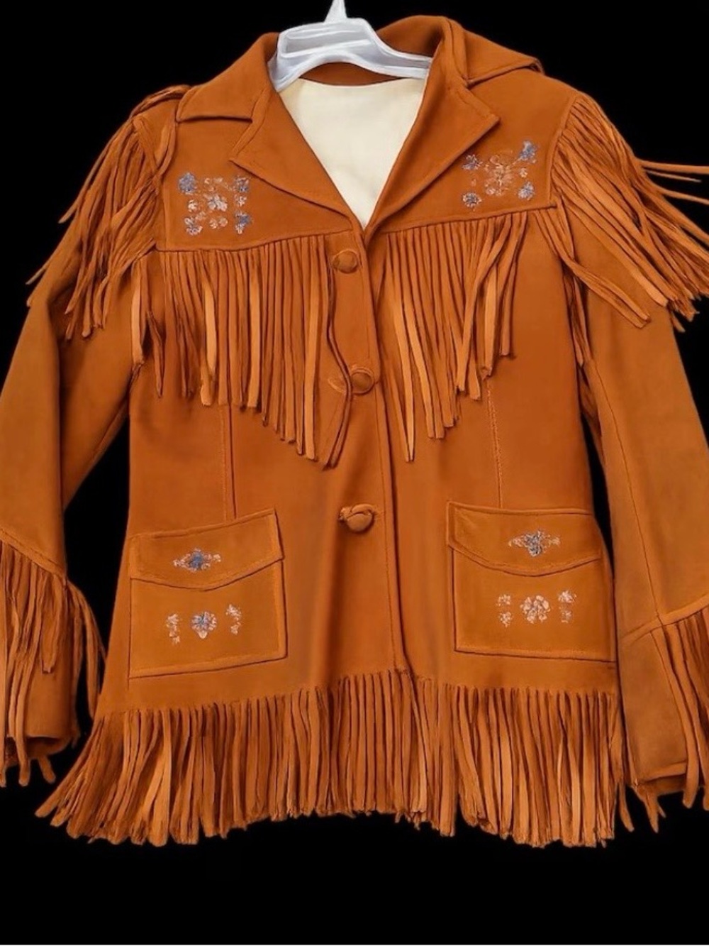 1950’s Vintage Chris Line original suede fringe jacket floral beading XS S